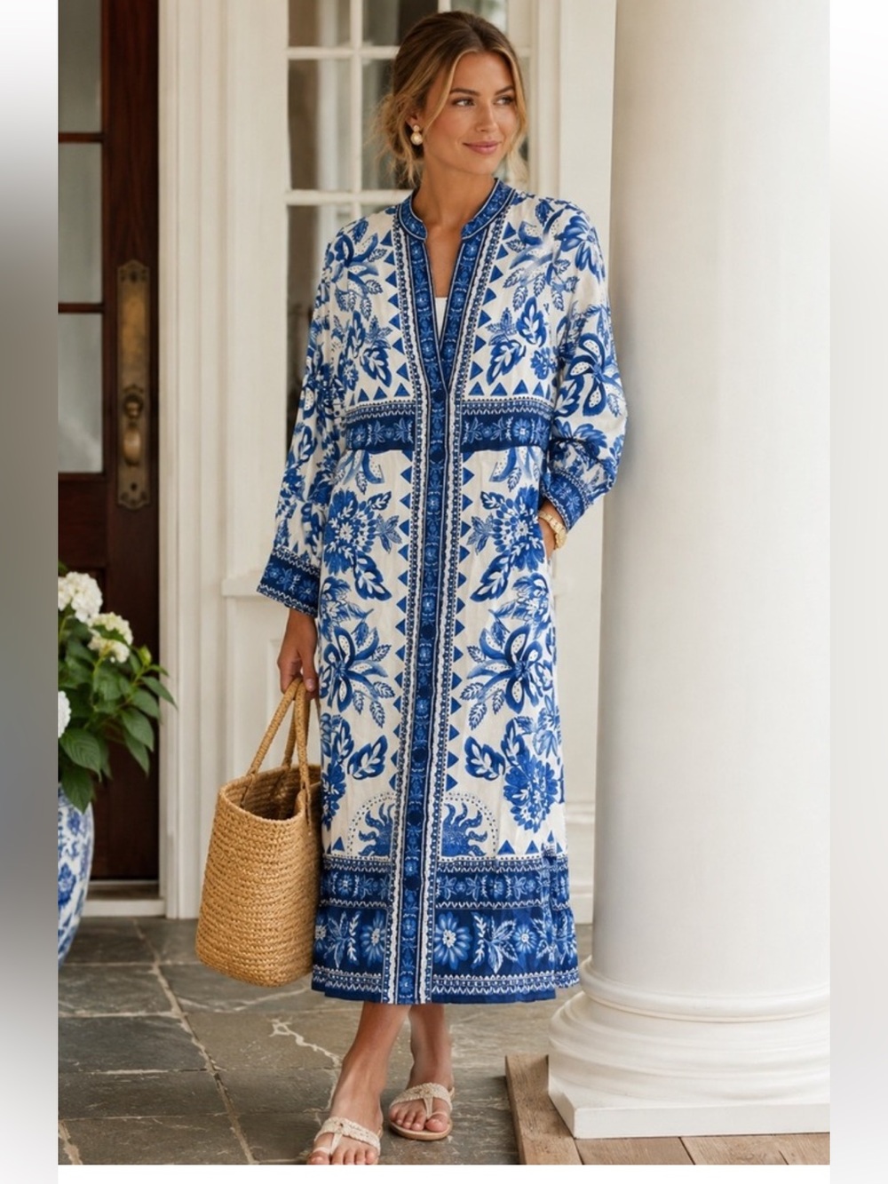 Caroline Constas flora floral tapestry button linen midi maxi dress S (Farm Rio)